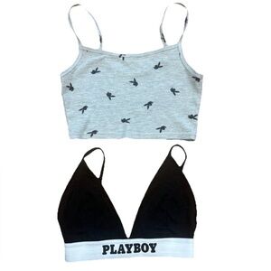 Lot of 2 Playboy Crop Top and Bralette Top Black and Gray Women’s Size XS